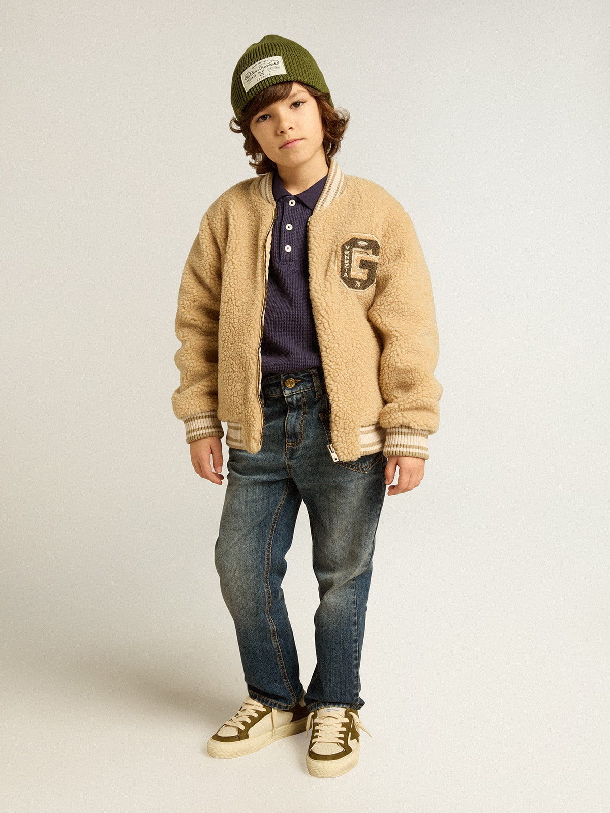 Golden Goose - Kids beige fleece bomber jacket in 