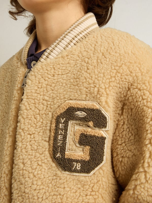 Golden Goose - Kids beige fleece bomber jacket in 