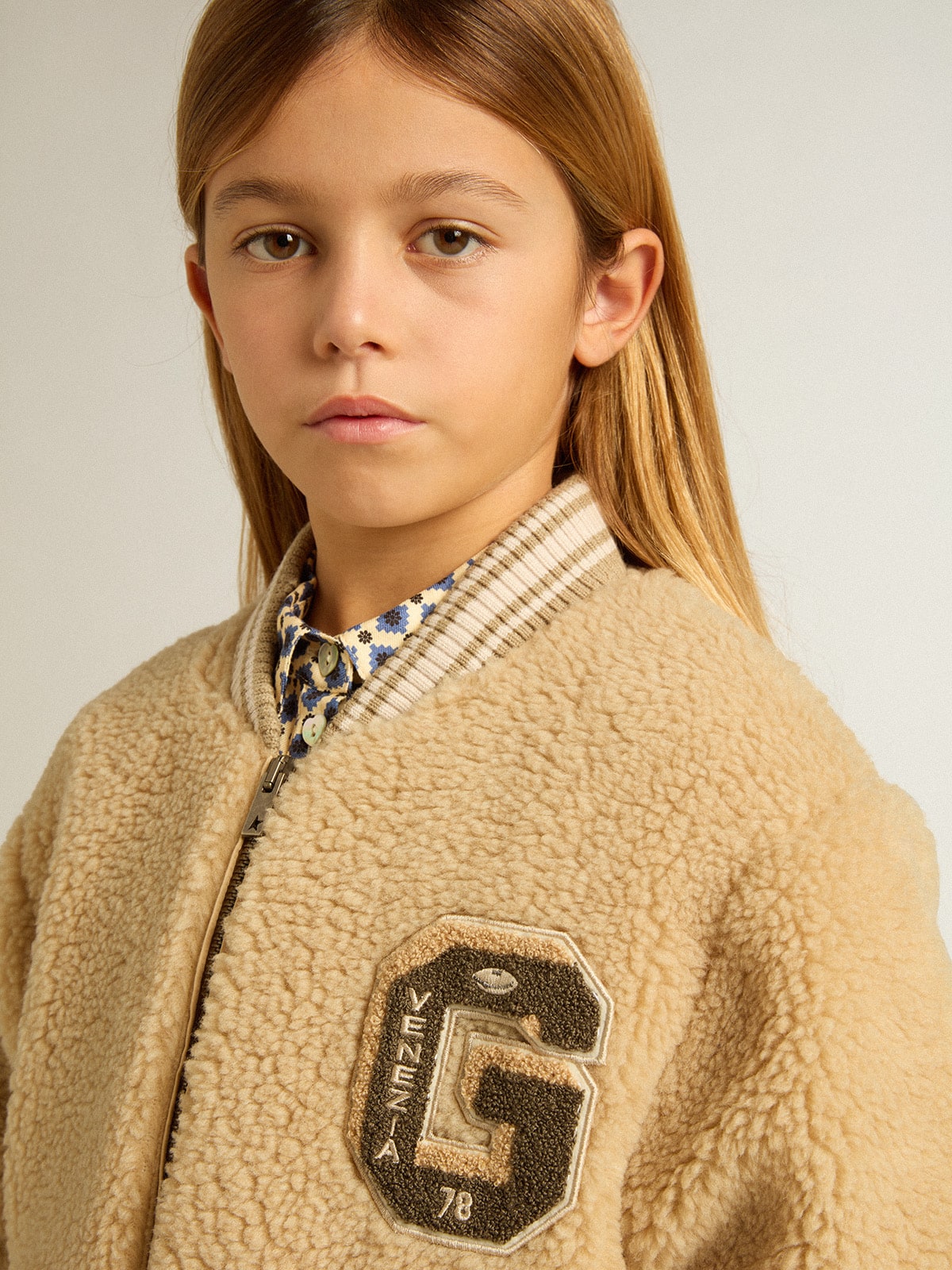 Golden Goose - Kids beige fleece bomber jacket in 
