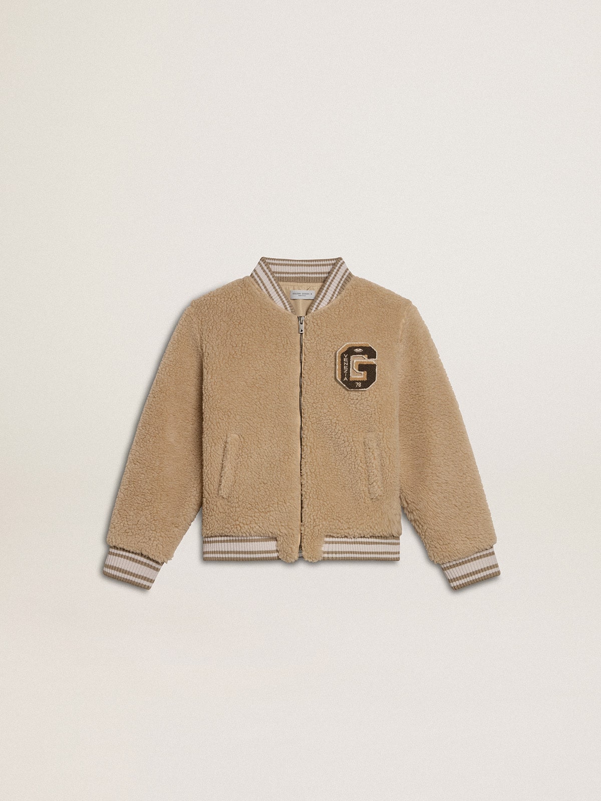 Golden Goose - Beigefarbene Kinder-Bomberjacke aus Fleece in 