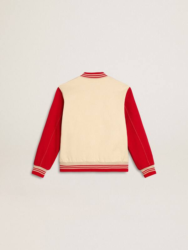 Golden Goose - Kids' bomber jacket in beige and red cotton with embroidery on the chest in 