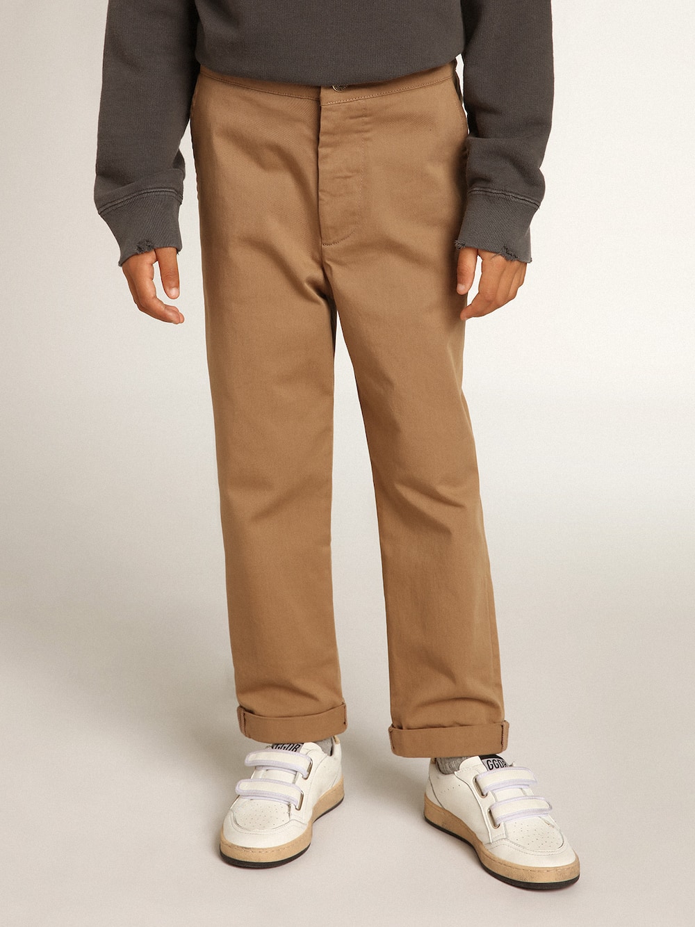 Golden Goose - Pantalone chino da bambino in cotone color caramello in 