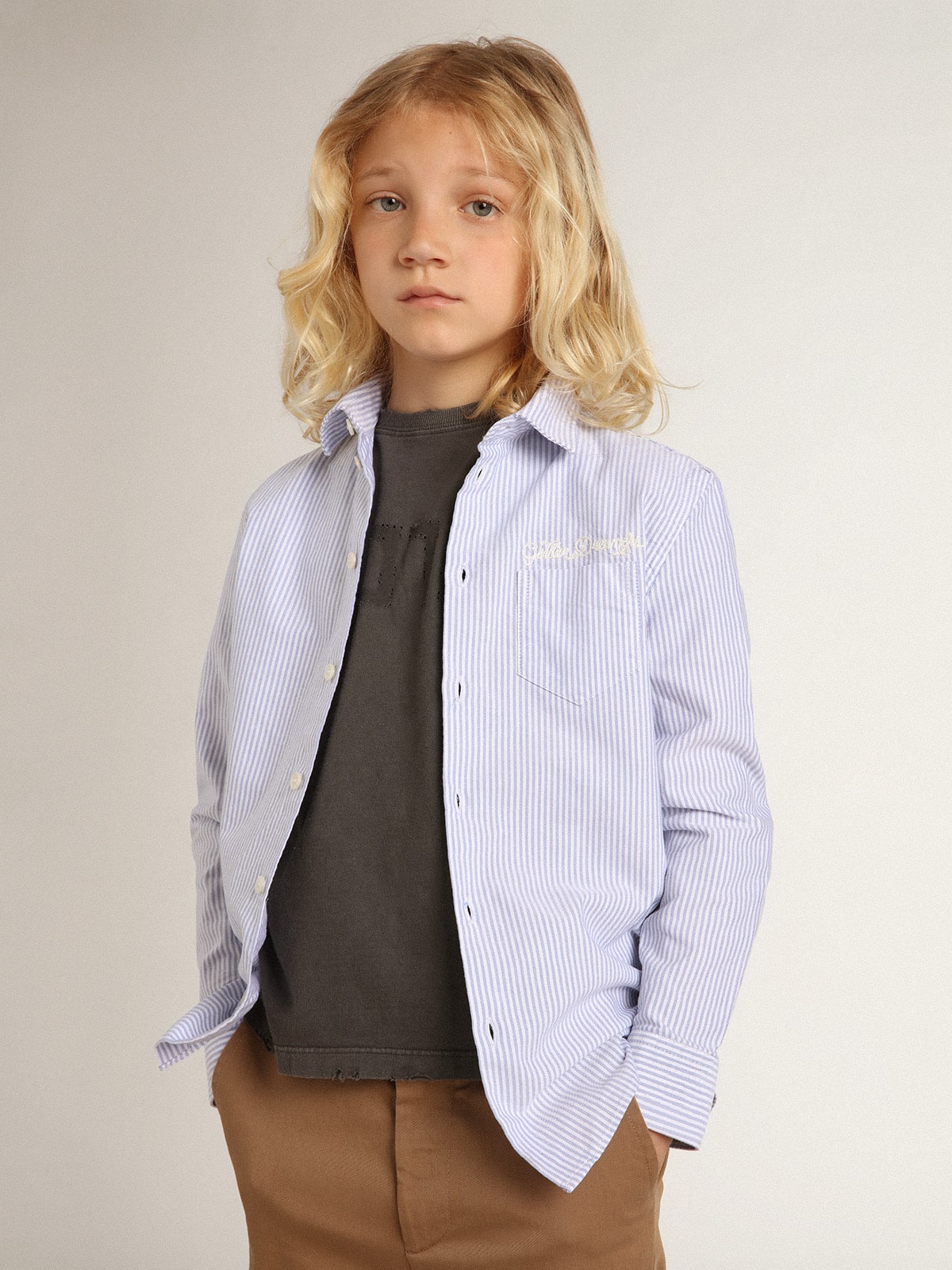 Golden Goose - Camisa infantil masculina com listras azuis in 