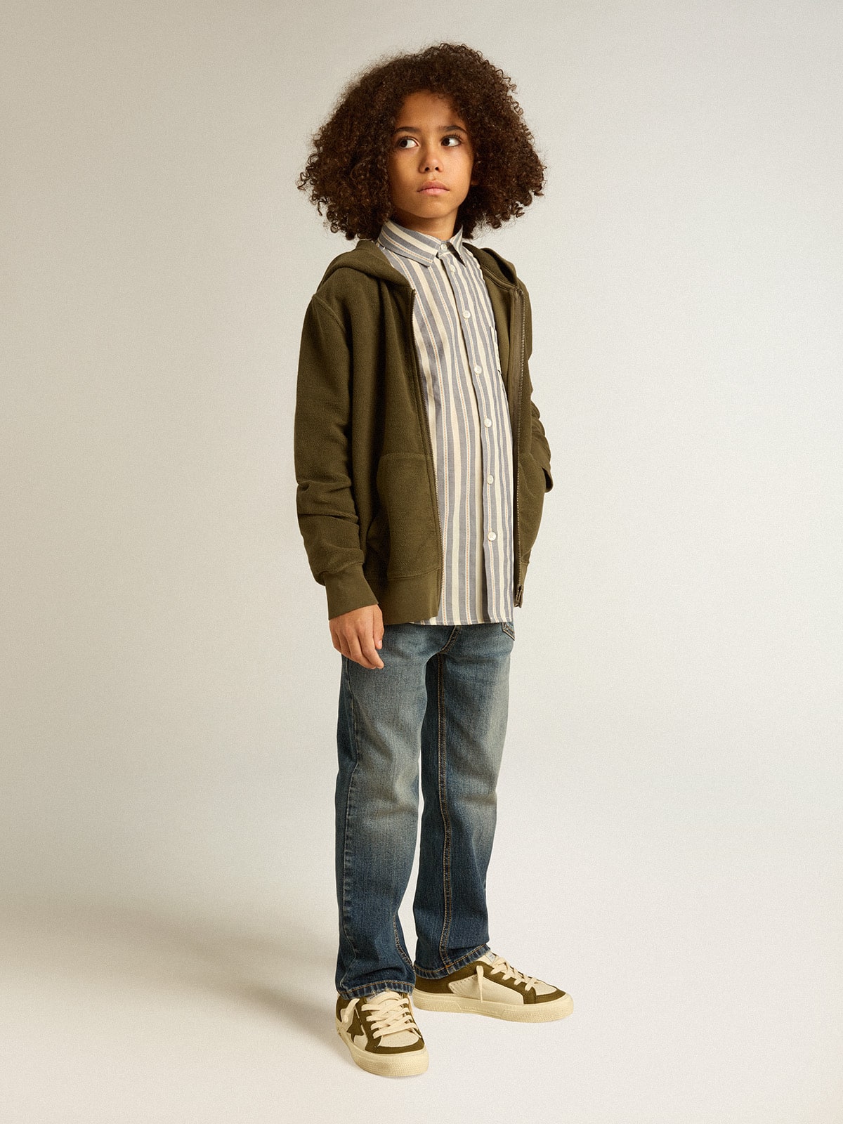 Golden Goose - Camisa infantil masculina listrada com detalhe Golden Dreamers no bolso in 