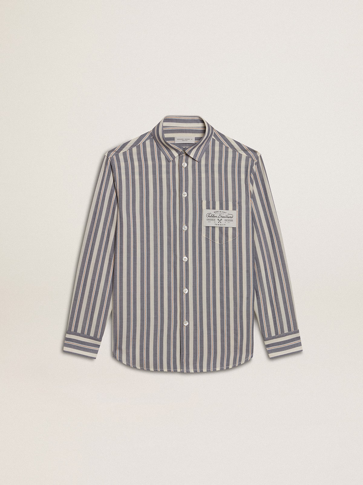 Golden Goose - Camisa infantil masculina listrada com detalhe Golden Dreamers no bolso in 