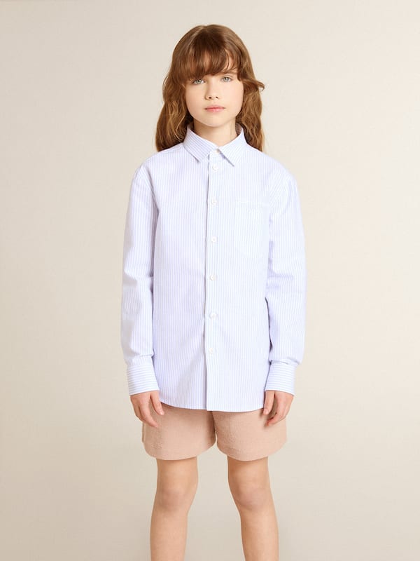 Golden Goose - Girls’ striped shirt with embroidered lettering on the pocket in 