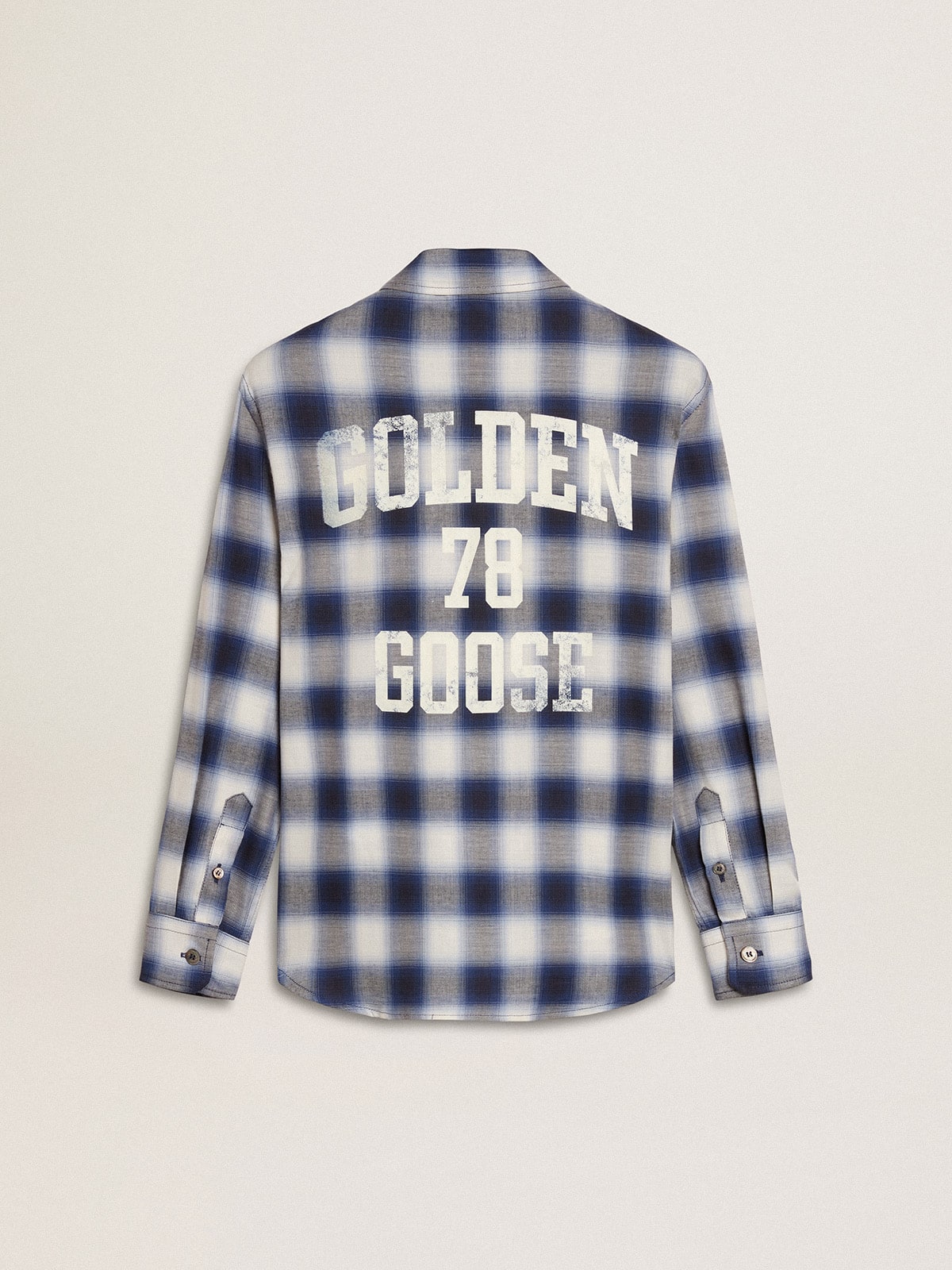 Golden Goose - Boys' blue and white checked shirt with print on the back in 