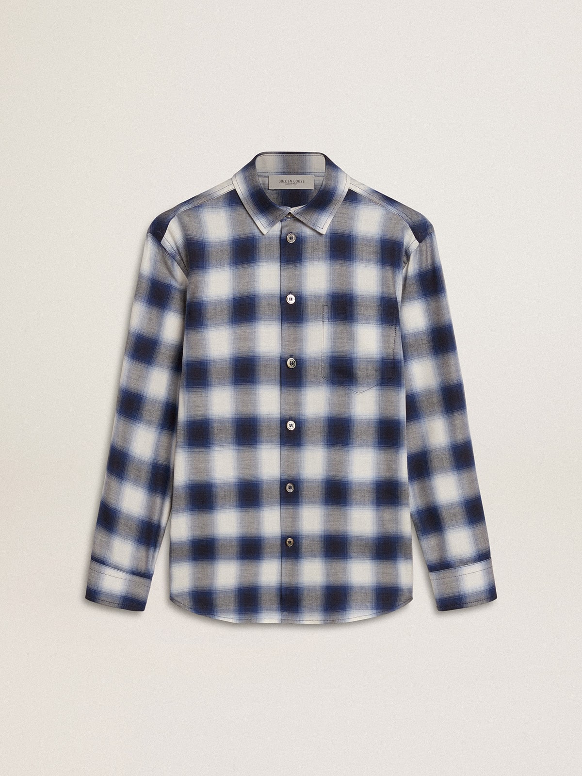 Golden Goose - Boys' blue and white checked shirt with print on the back in 