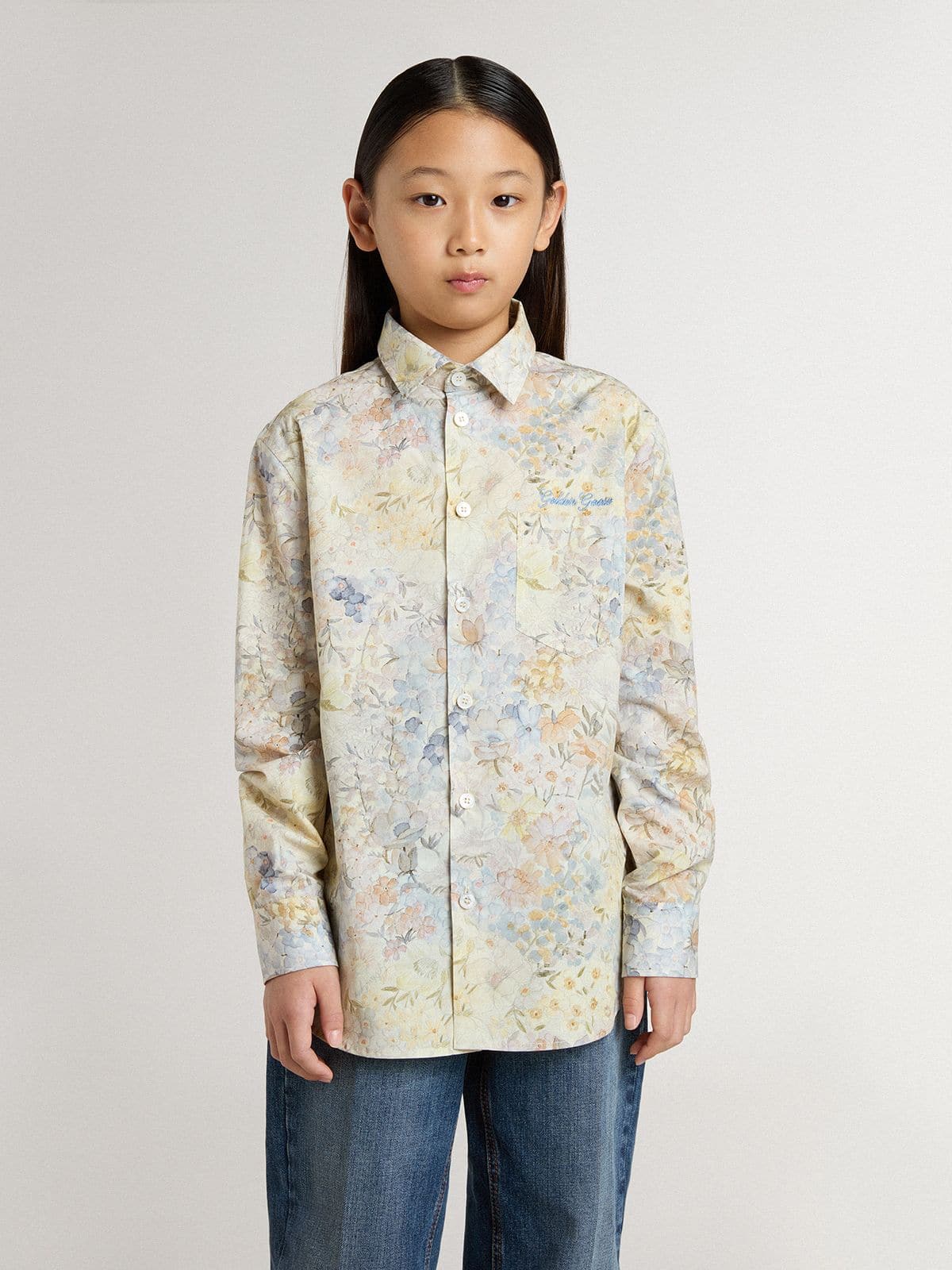 Golden Goose - Girls' cotton shirt with multicolor floral print in 
