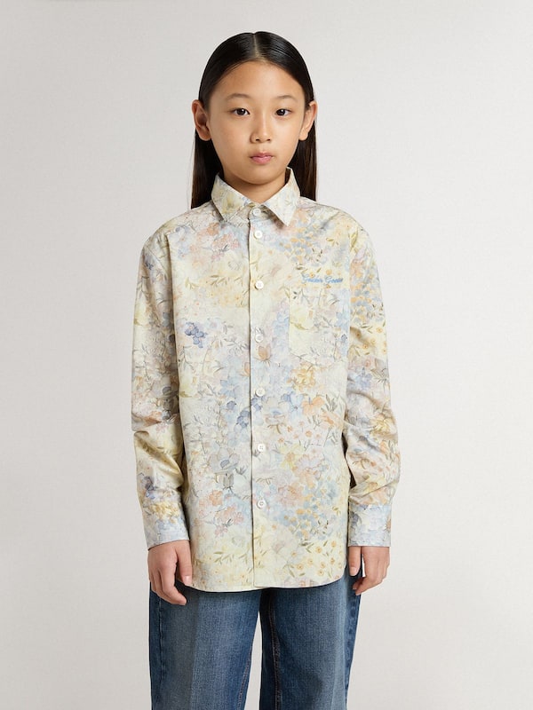 Golden Goose - Girls' cotton shirt with multicolor floral print in 