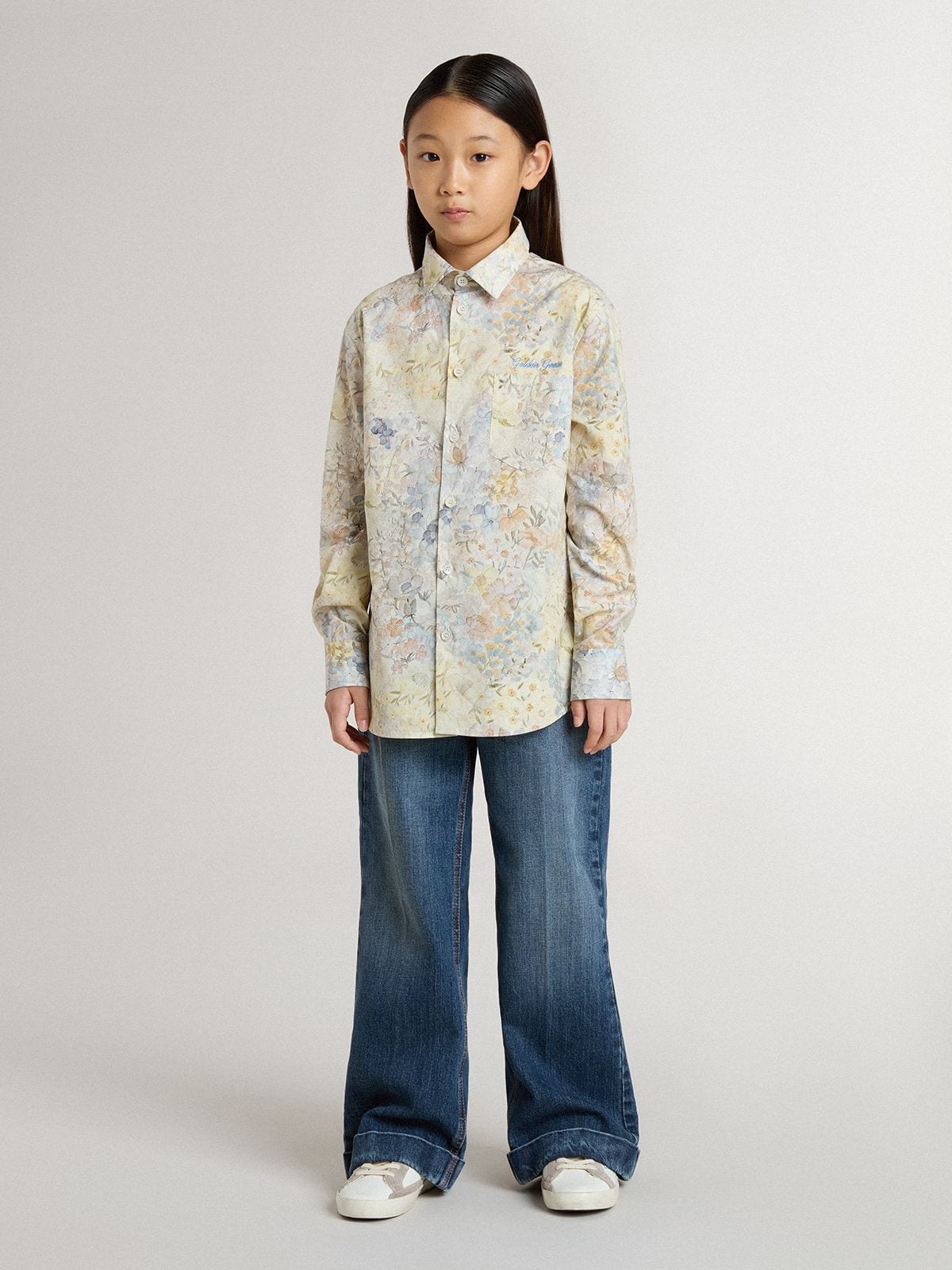 Golden Goose - Girls' cotton shirt with multicolor floral print in 