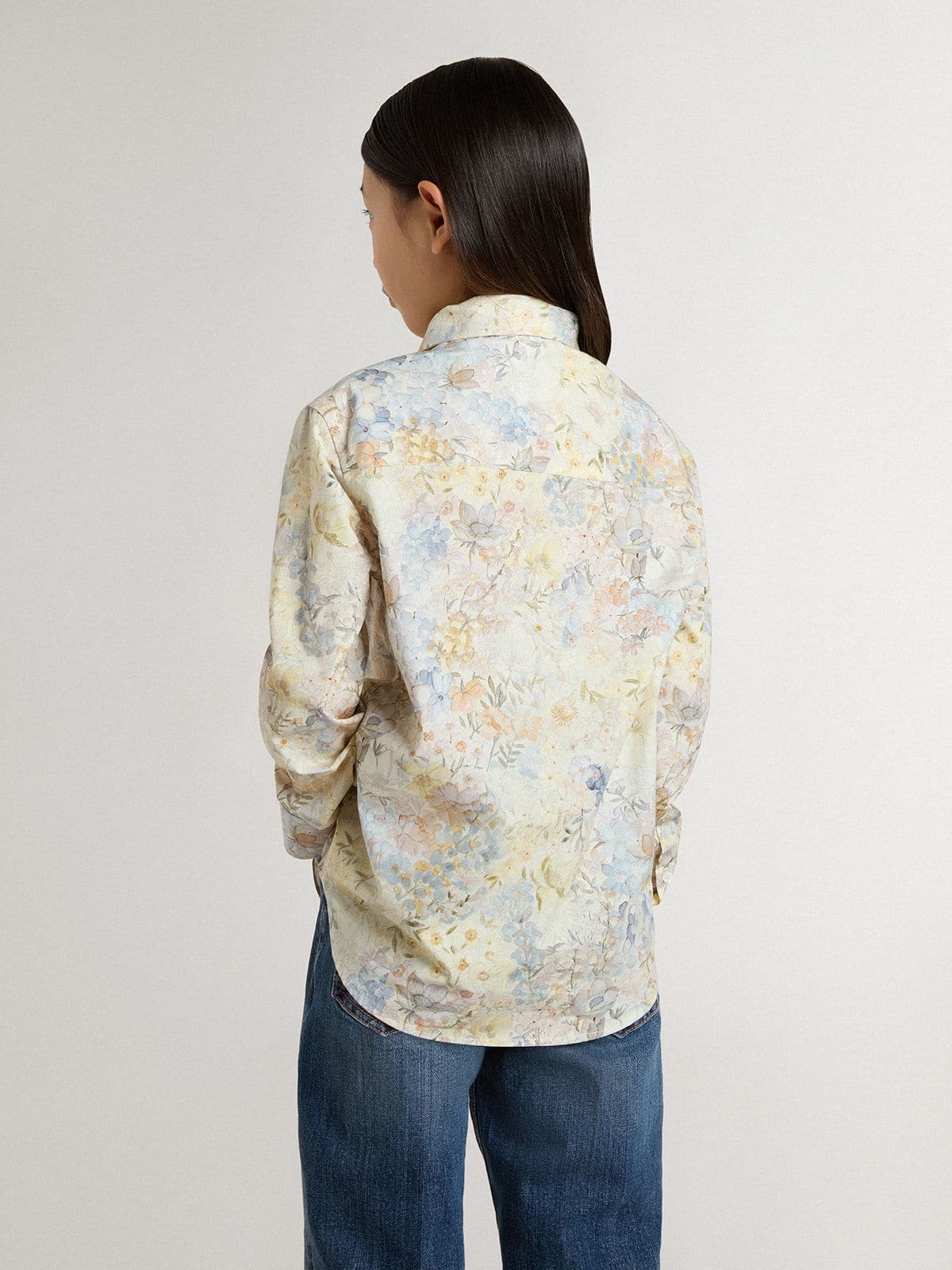 Golden Goose - Girls' cotton shirt with multicolor floral print in 