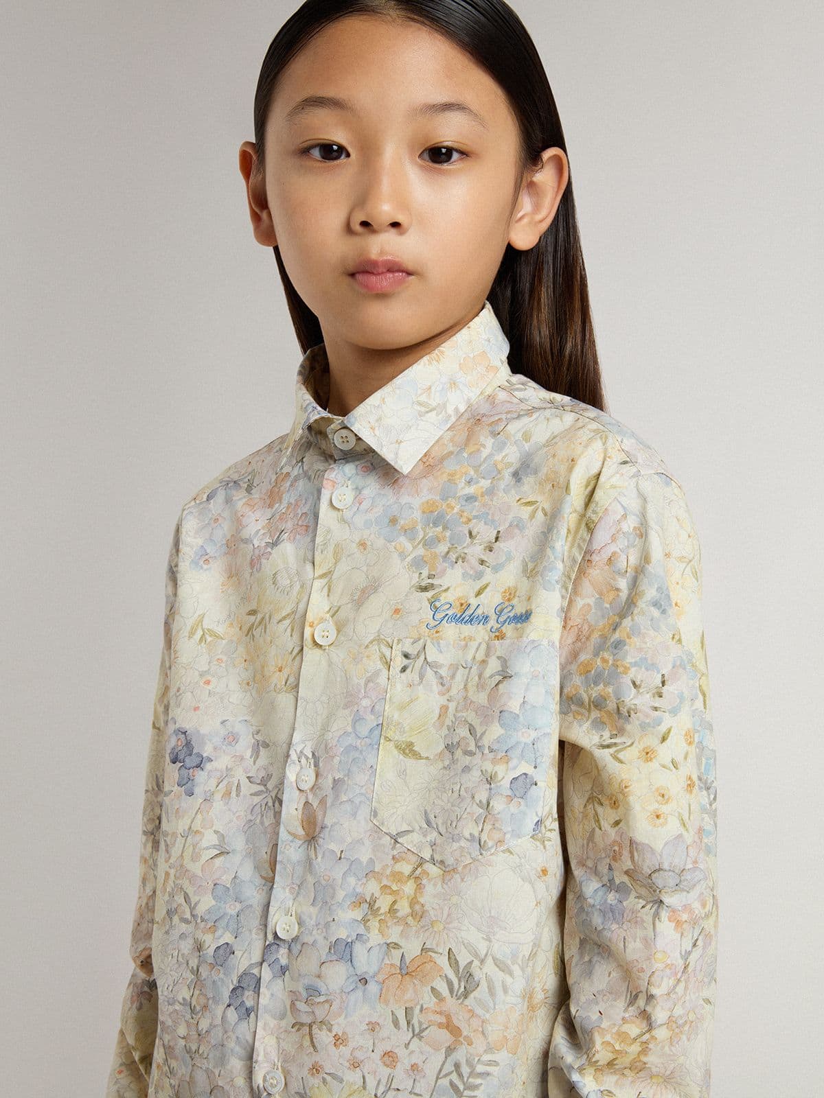 Golden Goose - Girls' cotton shirt with multicolor floral print in 