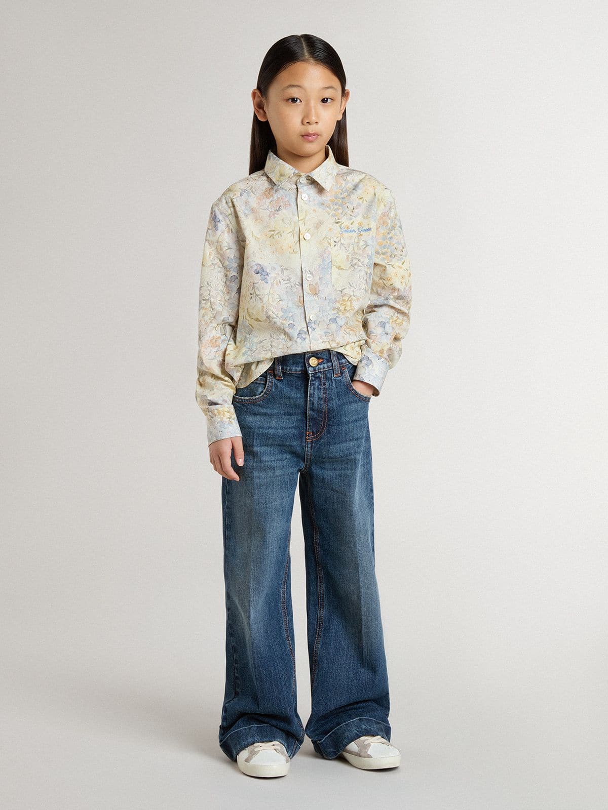 Golden Goose - Girls' cotton shirt with multicolor floral print in 