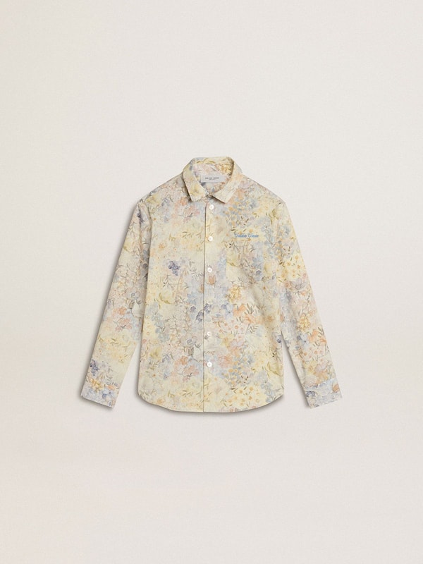 Golden Goose - Girls' cotton shirt with multicolor floral print in 