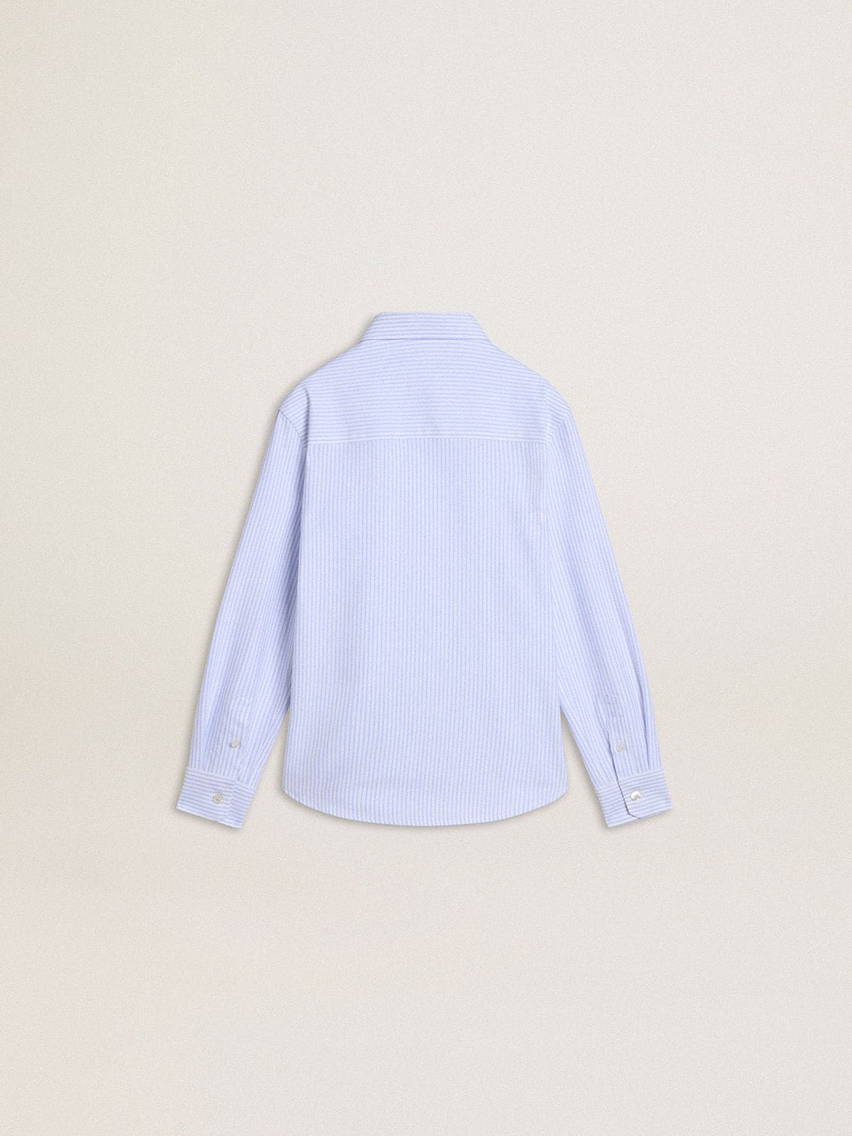 Boys' shirt light blue and white striped cotton with embroidered logo