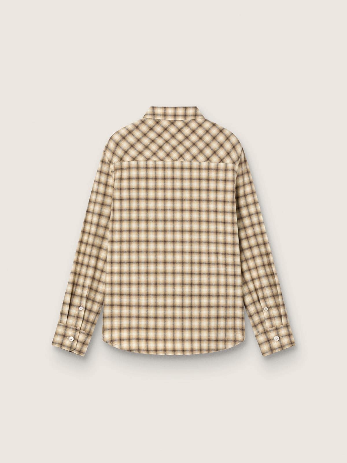 Boys' shirt in beige and brown checked cotton flannel