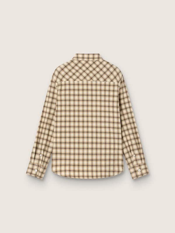 Camicia da bambino in flanella di cotone a quadri beige e marrone