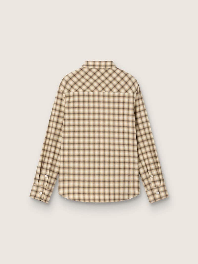 Golden Goose - Boys' shirt in beige and brown checked cotton flannel in 