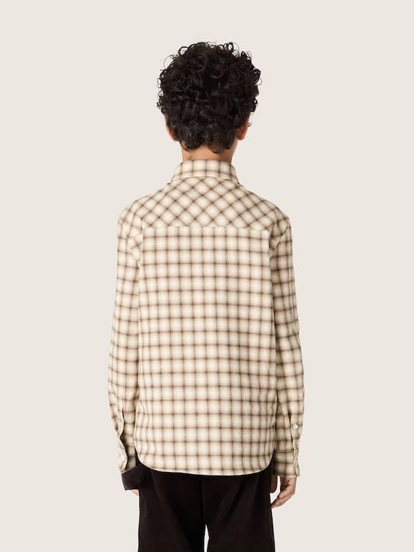 Golden Goose - Boys' shirt in beige and brown checked cotton flannel in 