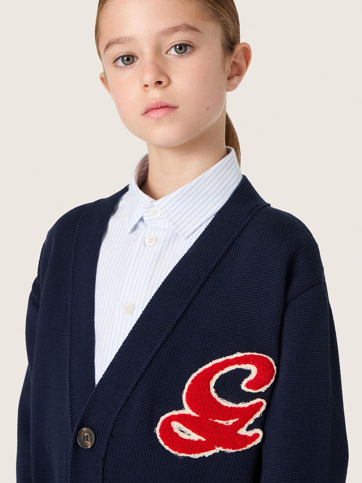 Golden Goose - Cardigan enfants en coton bleu avec logo brod&eacute; in 