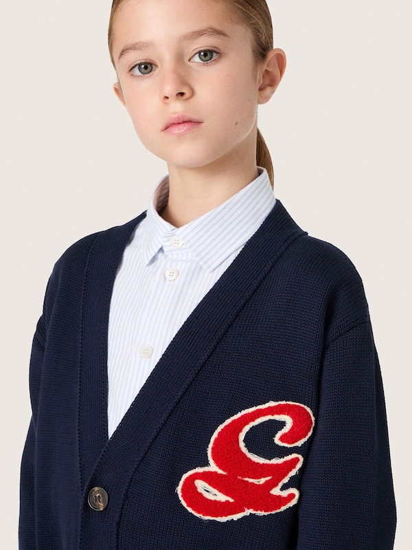 Golden Goose - Cardigan enfants en coton bleu avec logo brod&eacute; in 