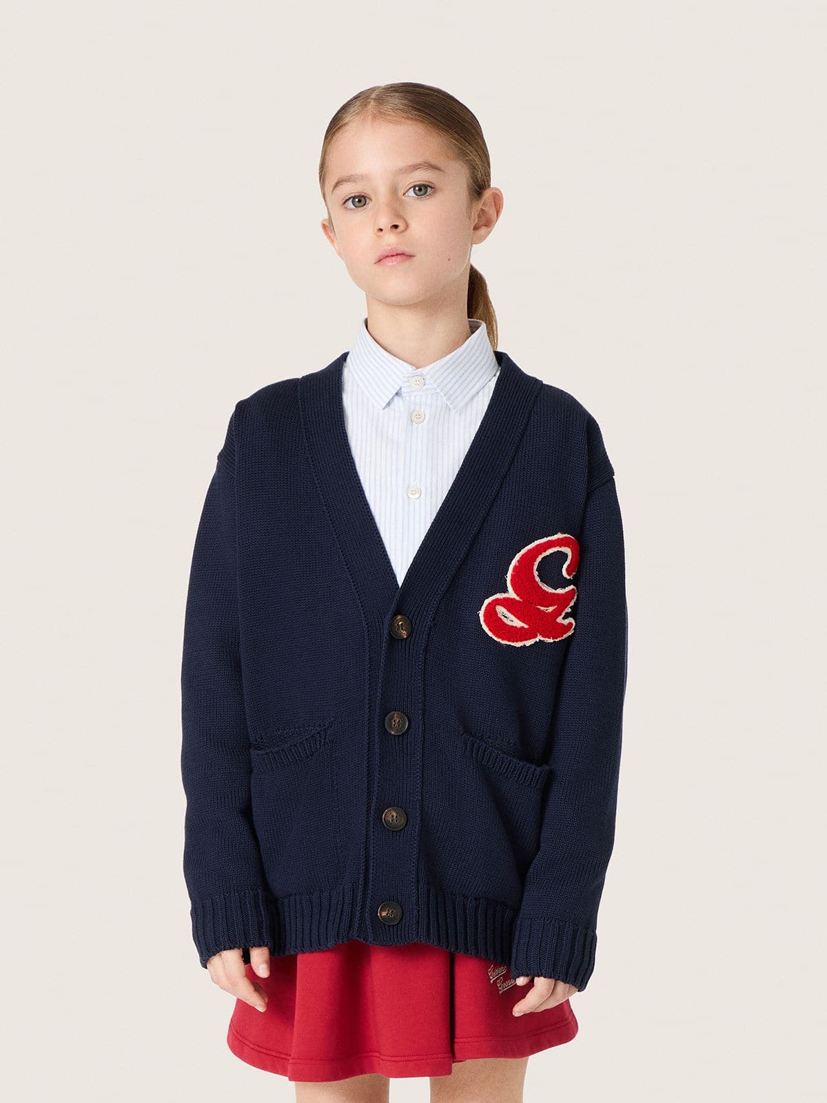 Golden Goose - Cardigan enfants en coton bleu avec logo brod&eacute; in 