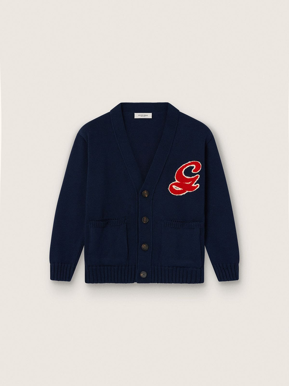 Golden Goose - Cardigan enfants en coton bleu avec logo brod&eacute; in 