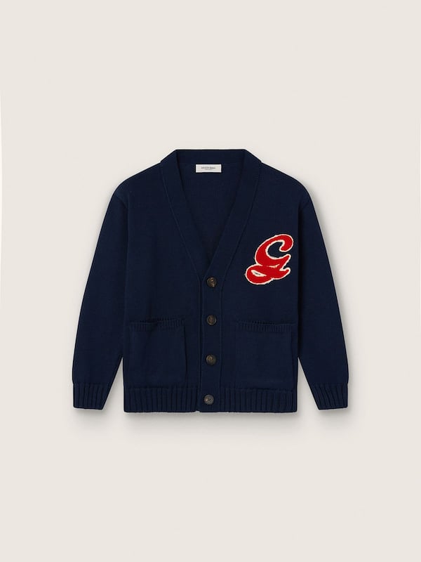 Golden Goose - Cardigan enfants en coton bleu avec logo brod&eacute; in 