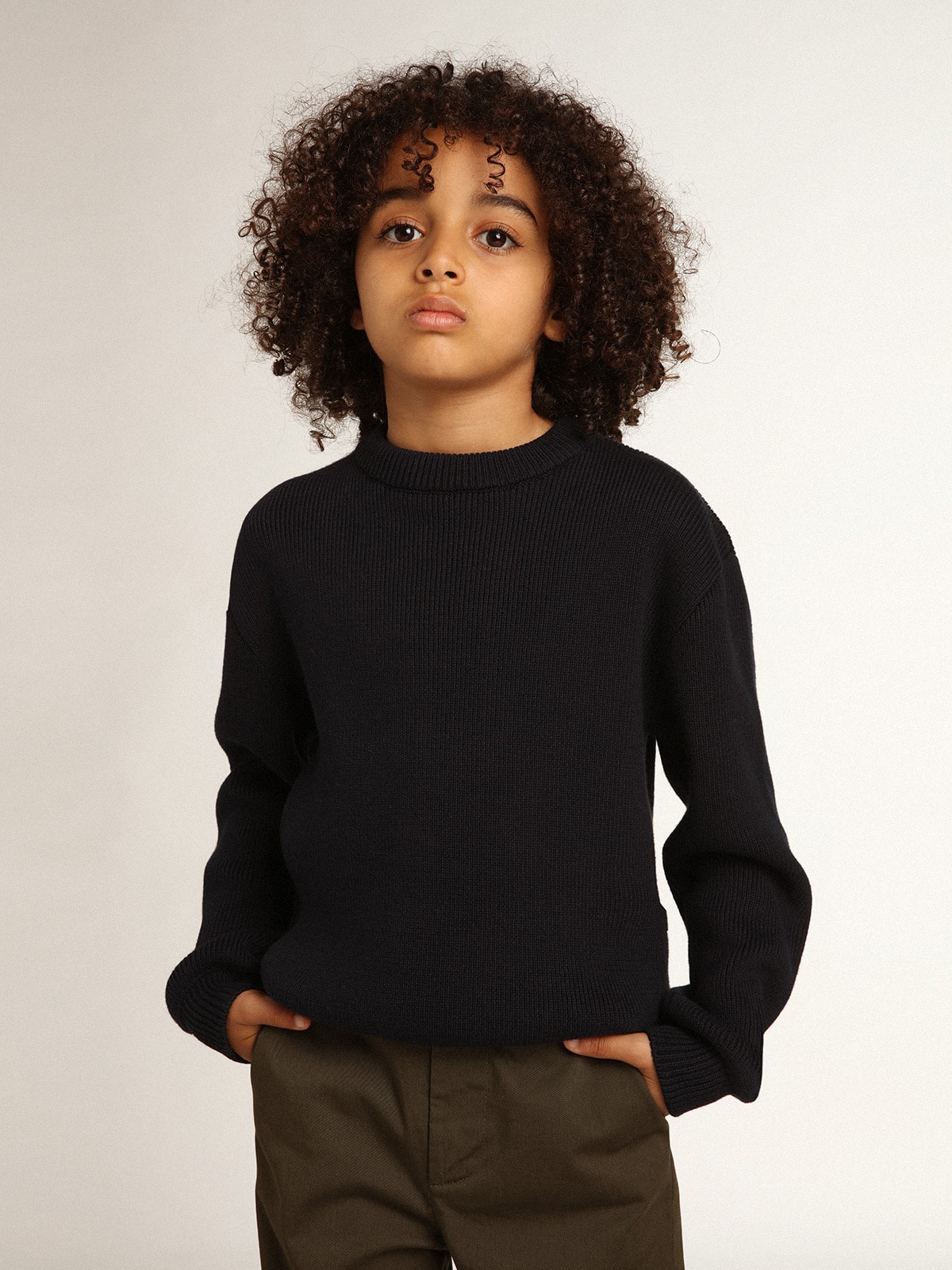 Golden Goose - Round-neck sweater in dark blue cotton in 