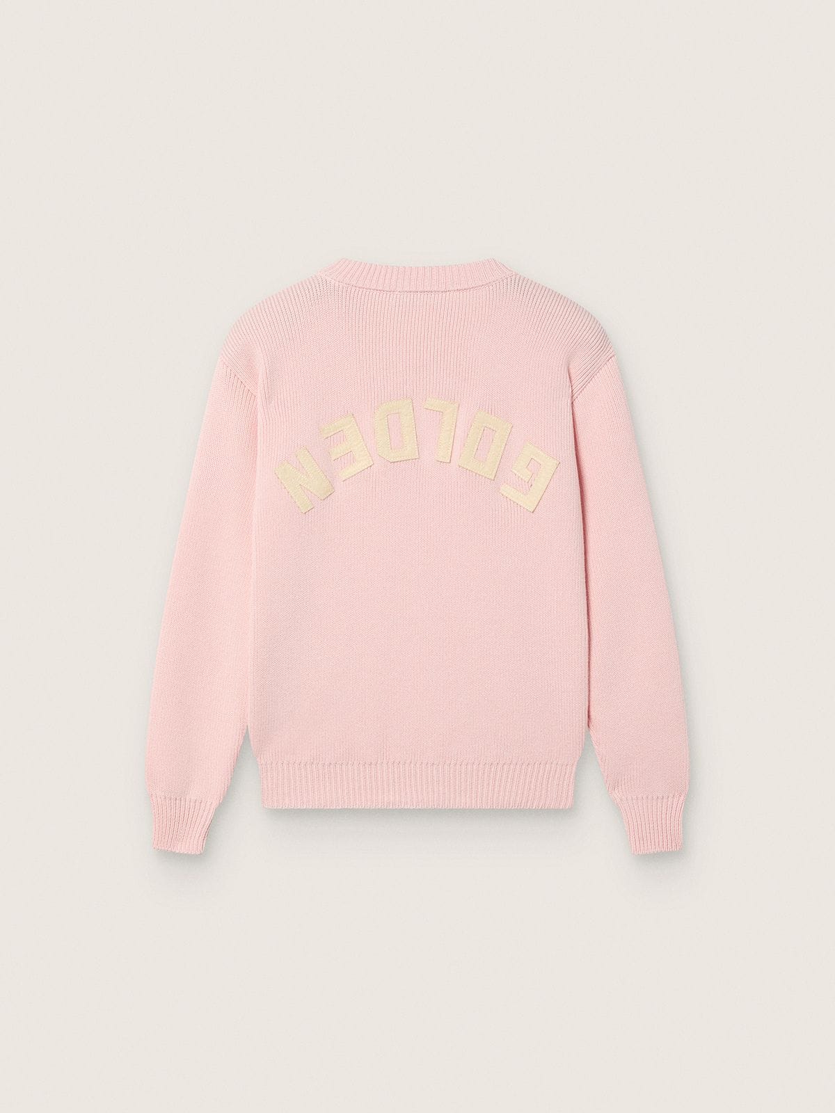 Golden Goose - Unisex pink ribbed Golden sweater for kids with Golden logo on the back in 
