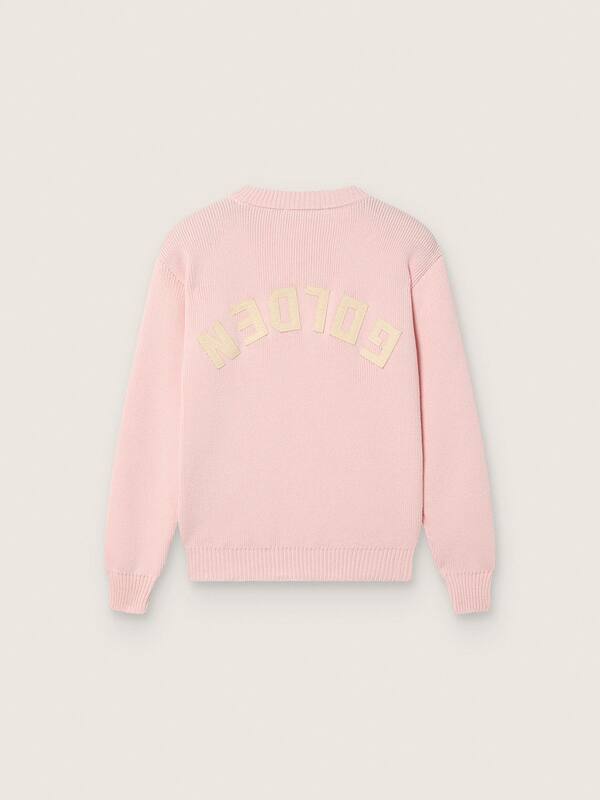 Golden Goose - Unisex pink ribbed Golden sweater for kids with Golden logo on the back in 