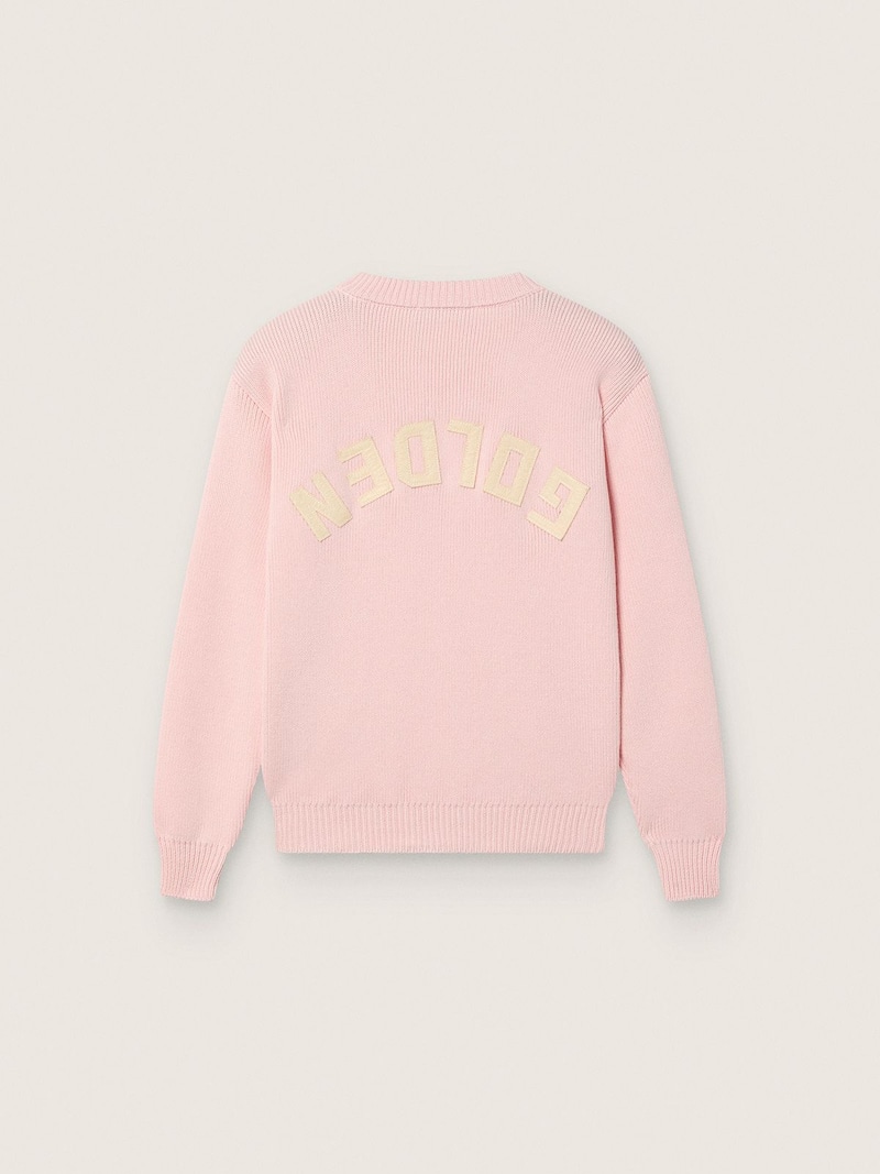 Golden Goose - Unisex pink ribbed Golden sweater for kids with Golden logo on the back in 