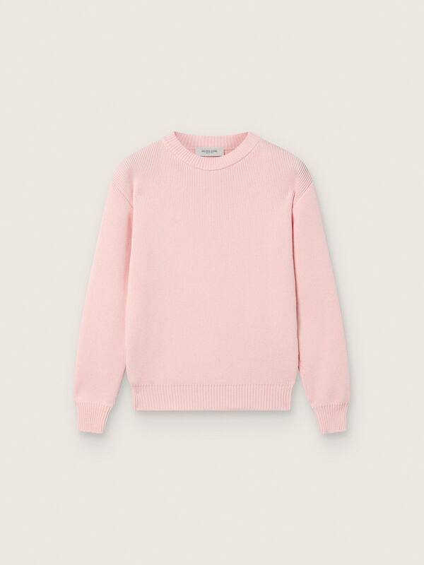 Golden Goose - Unisex pink ribbed Golden sweater for kids with Golden logo on the back in 