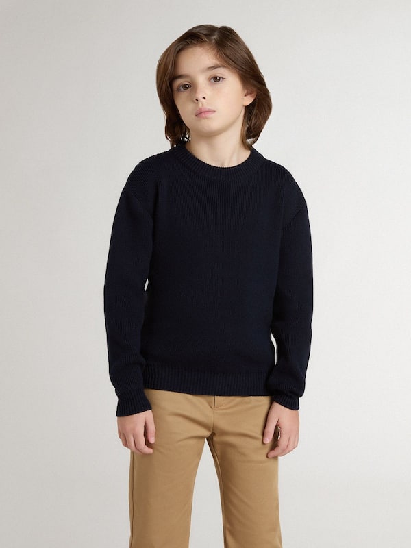Golden Goose - Boys’ blue crew-neck sweater with 'Golden' lettering on the back in 