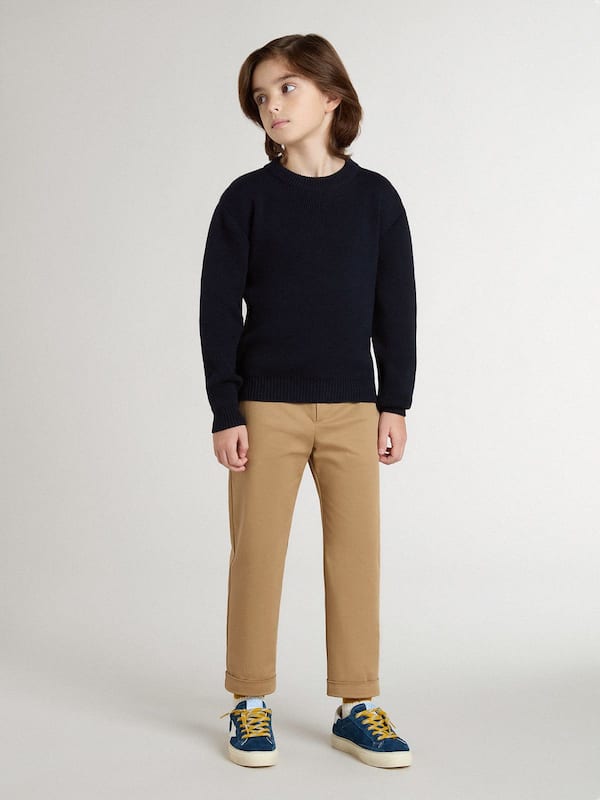 Golden Goose - Boys’ blue crew-neck sweater with 'Golden' lettering on the back in 