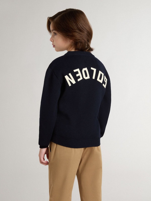 Golden Goose - Boys’ blue crew-neck sweater with 'Golden' lettering on the back in 