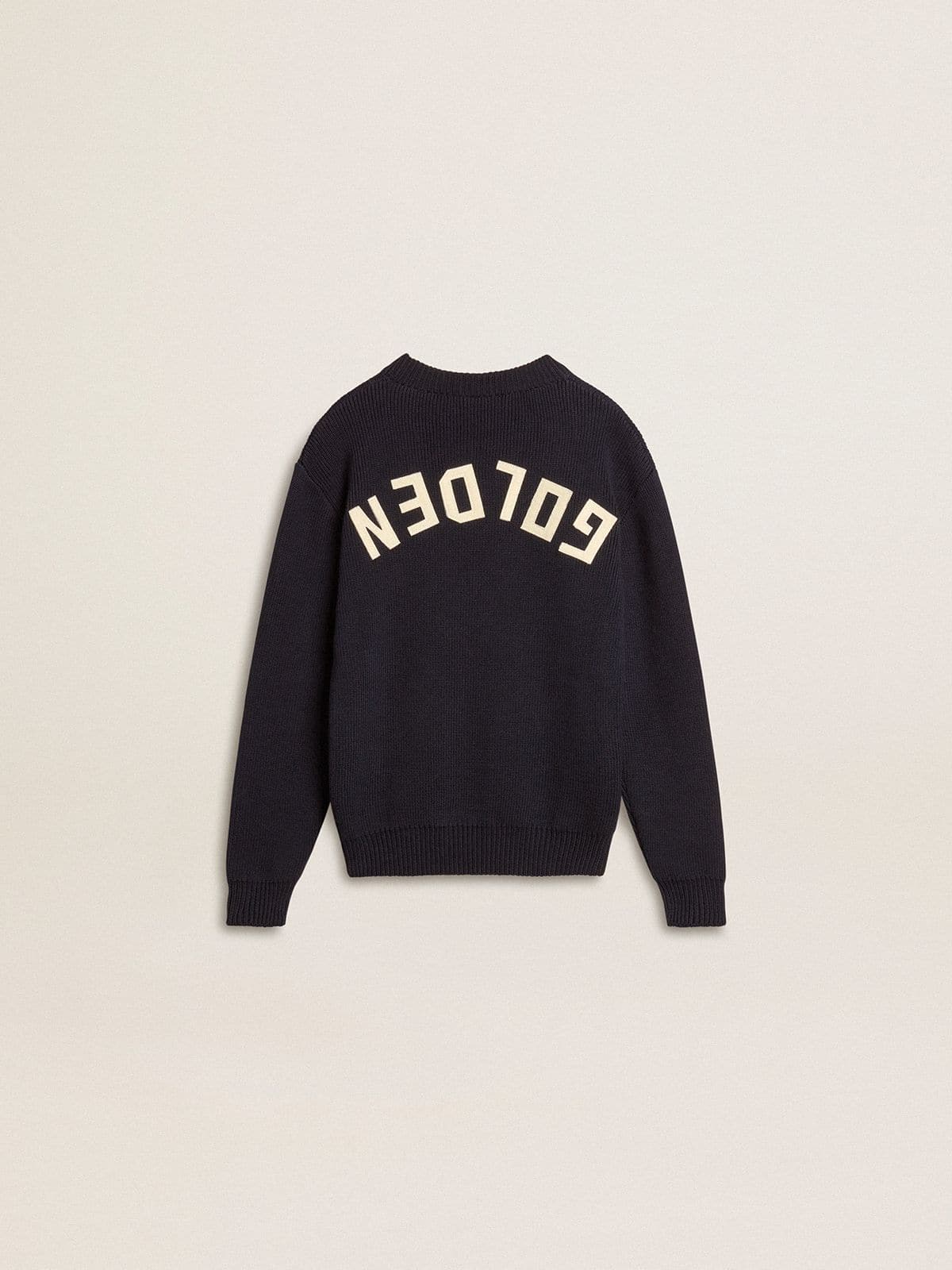 Golden Goose - Maglione girocollo da bambino di colore blu con scritta 'Golden' sul retro in 