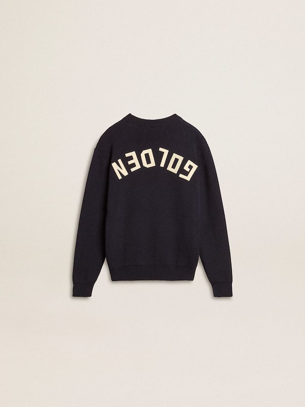 Golden Goose - Boys’ blue crew-neck sweater with 'Golden' lettering on the back in 