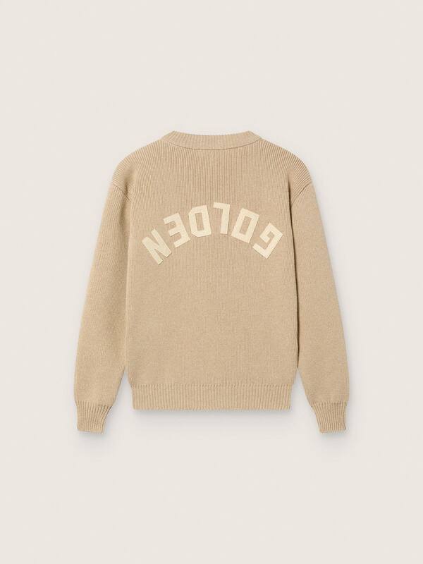 Golden Goose - Unisex Golden beige ribbed sweater for kids with logo on the back in 
