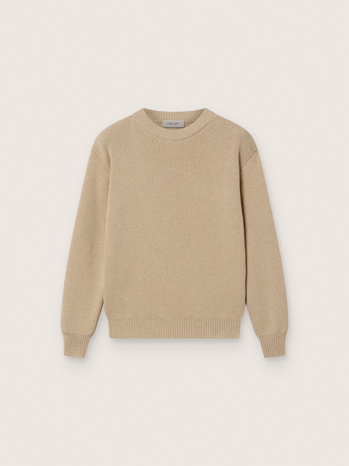 Golden Goose - Unisex Golden beige ribbed sweater for kids with logo on the back in 