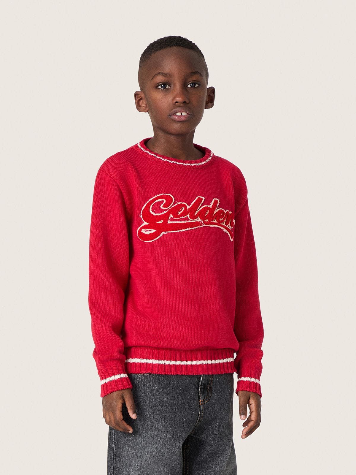 Golden Goose - Kinderpullover aus roter Baumwolle mit Sticklogo in 