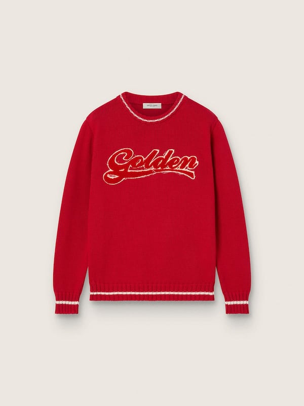 Golden Goose - Kids&rsquo; sweater in red cotton with embroidered logo in 