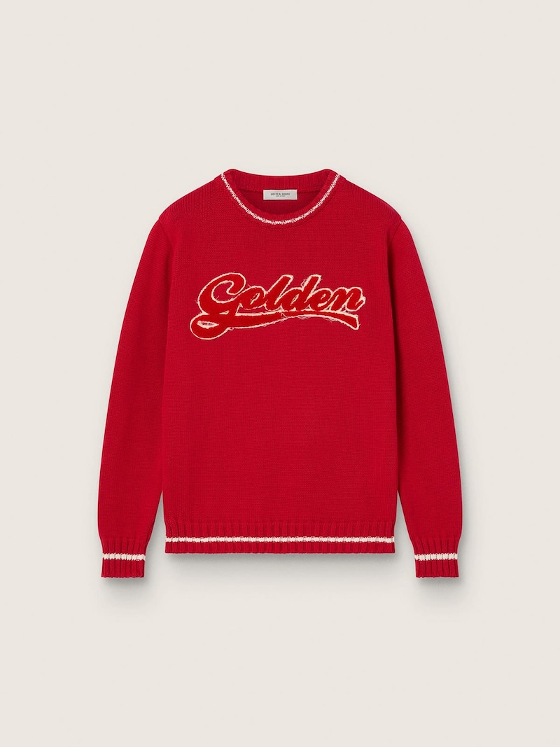 Kinderpullover aus roter Baumwolle mit Sticklogo