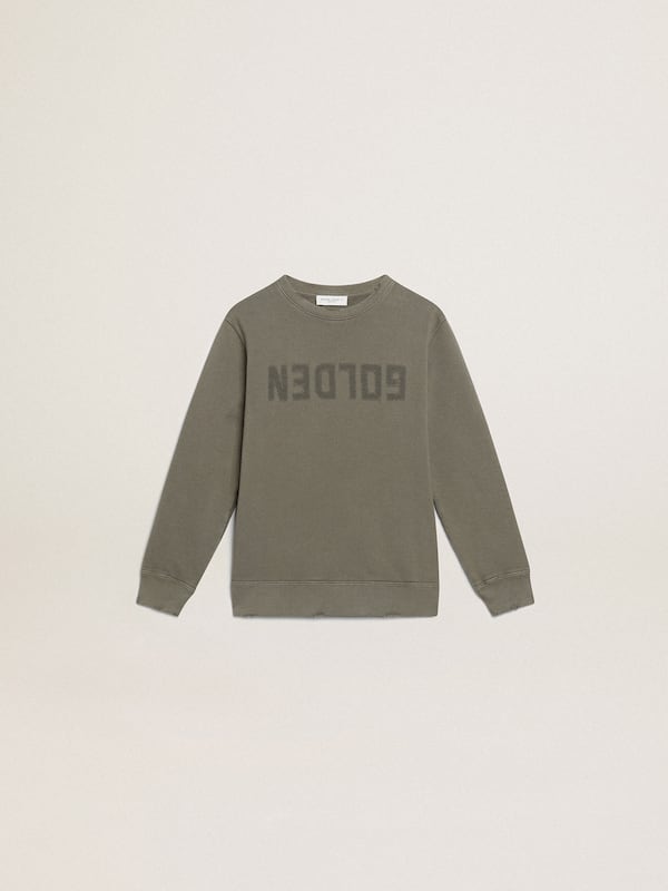 Golden Goose - Distressed olive-green sweatshirt with Golden lettering on the front in 