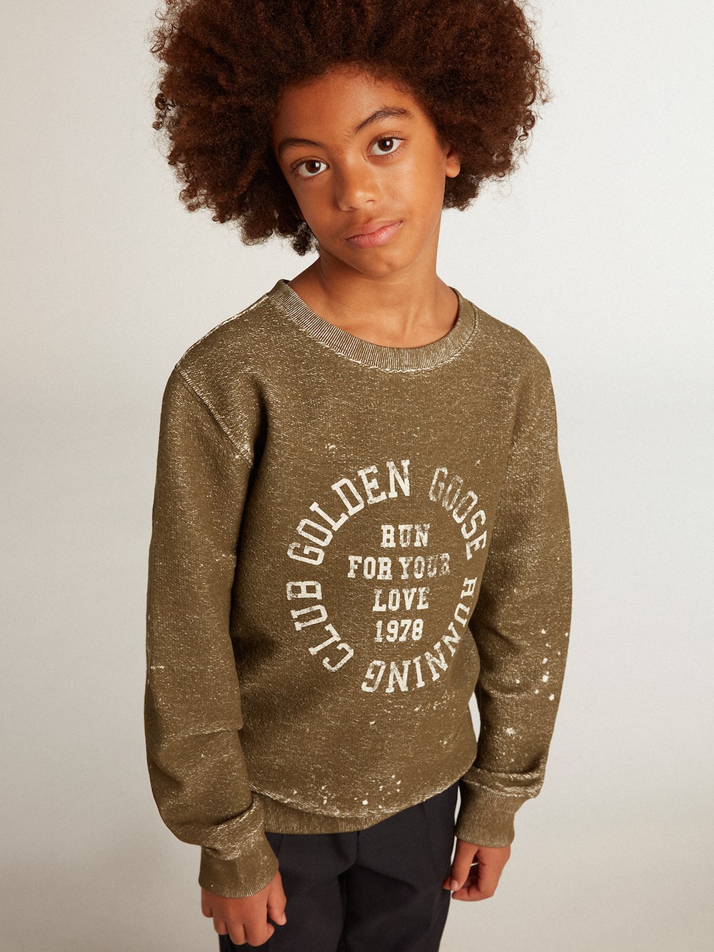 Golden Goose - Sweat-shirt pour garçon en coton couleur hêtre effet vintage in 