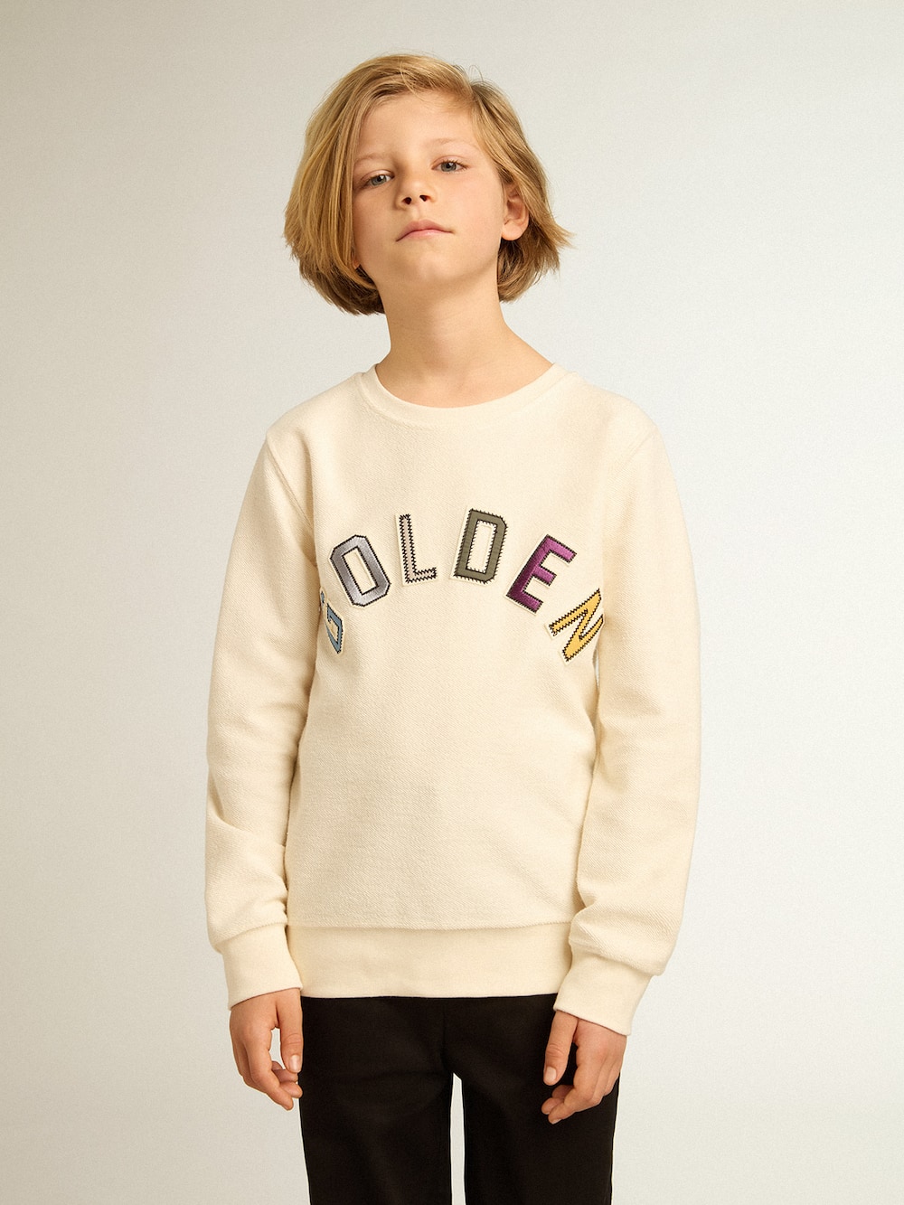 Golden Goose - Sweatshirt in aged white with multicolor Golden lettering on the front in 