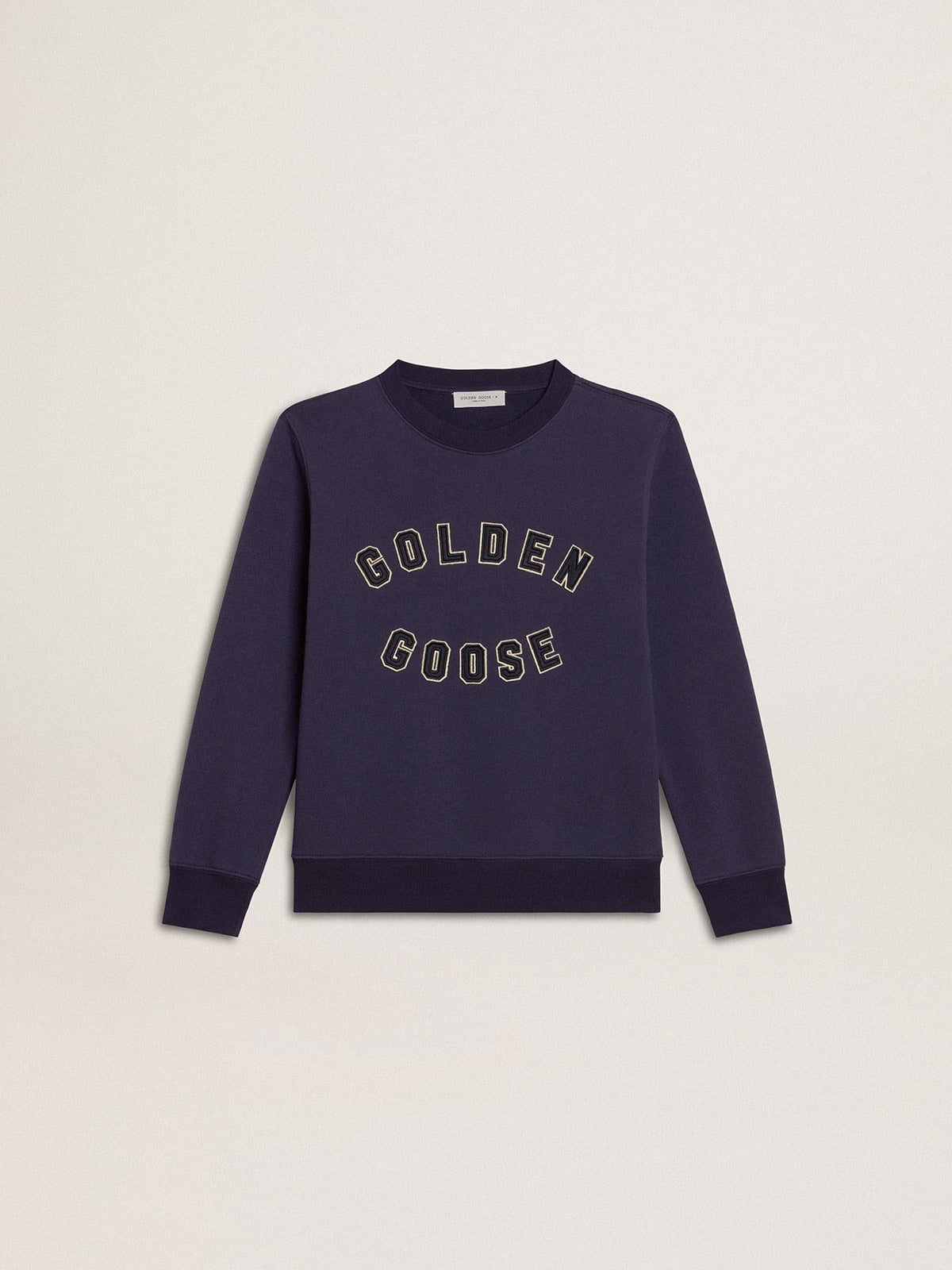 Golden Goose - Felpa di colore blu violetto con scritta Golden Goose sul davanti in 