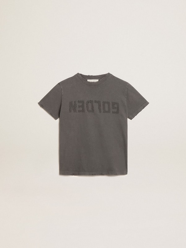 Golden Goose - Boys’ T-shirt in gray with distressed treatment in 