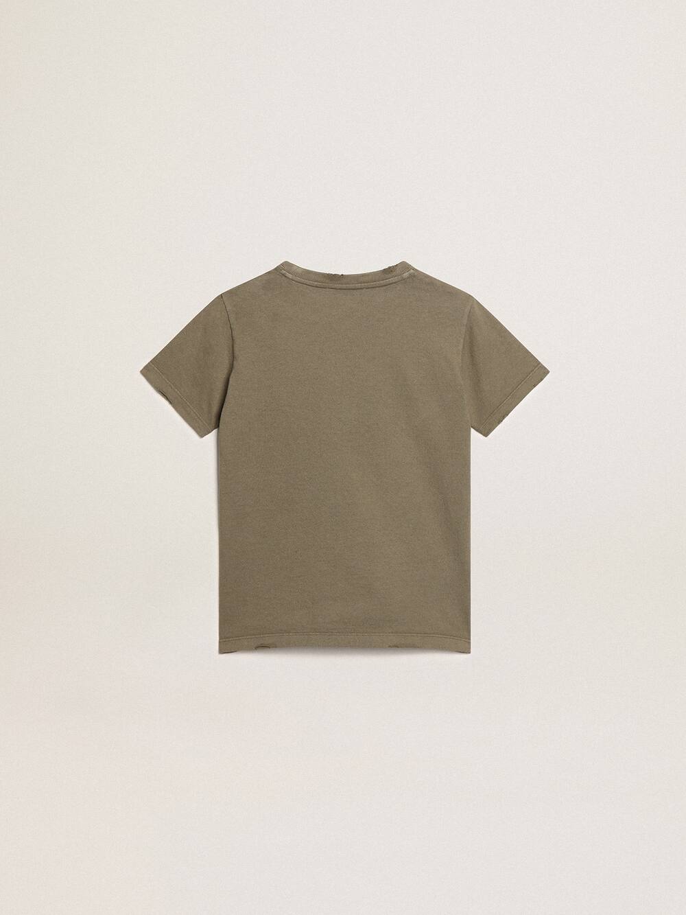 Golden Goose - Boys’ olive-green T-shirt with printed white logo in the center in 
